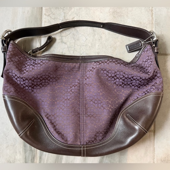 Coach Handbags - Y2K Vintage Coach Soho Hobo Shoulder Bag Purple Jacquard Brown Leather EUC